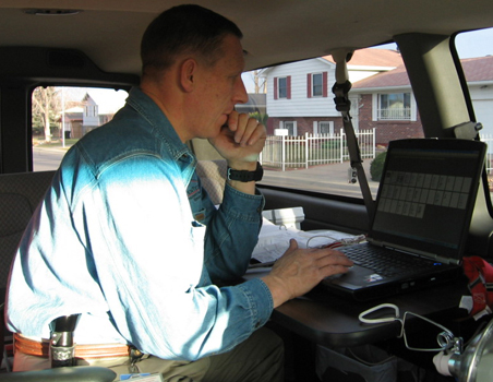 Inspector Hal Jennings finalizing an inspection report for on-site presentation